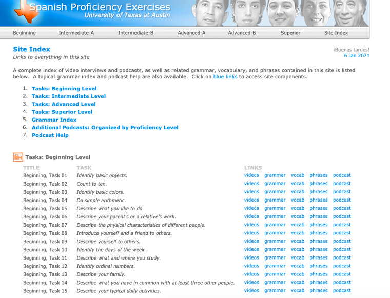 موقع جامعة تكساس لتمارين اللغة الاسبانية