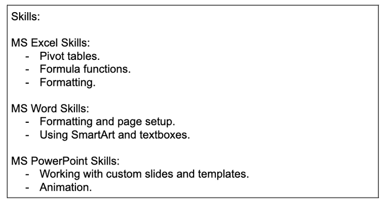 مثال على مهارات الأوفيس في السيرة الذاتية
