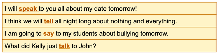 استخدامات tell وspeak وsay وtalk