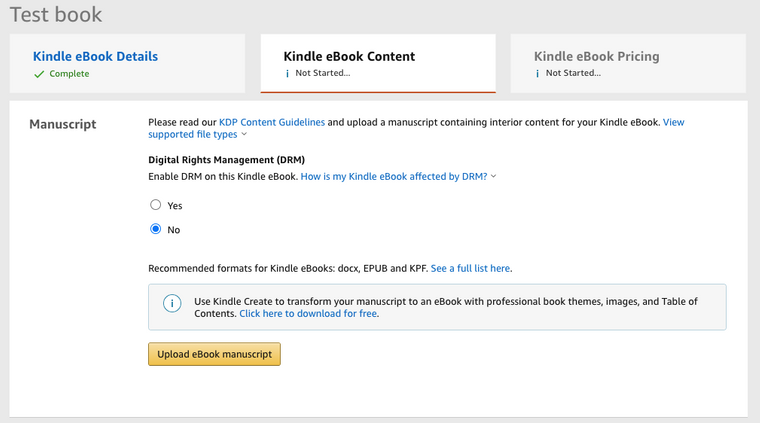 اضافة المخطوطة في أمازون كينلدل