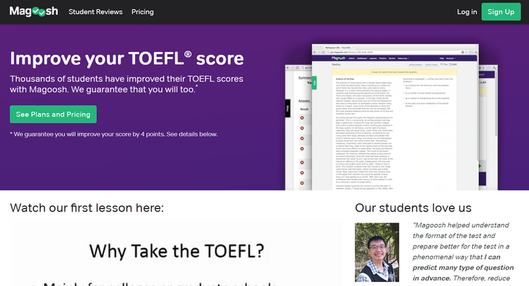 الصفحة الرئيسية لموقع Magoosh