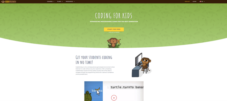 واجهة موقع CodeMonkey