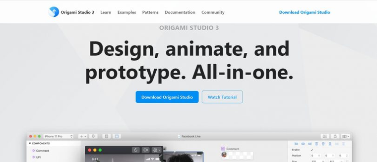 واجهة برنامج Origami studio